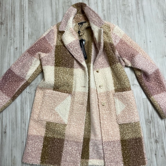 CHARLIE B Jackets & Blazers - CHARLIE B Plaid Teddy Jacket in Pink and Brown